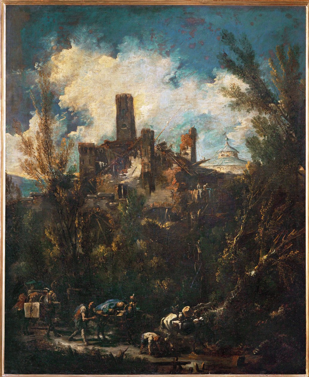 Il mulattiere, o paesaggio con castello ... da Alessandro (style of) Magnasco