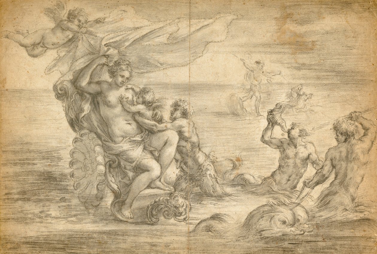 Venere seduta nel suo carro marino che succhia Cupido da Alessandro Algardi