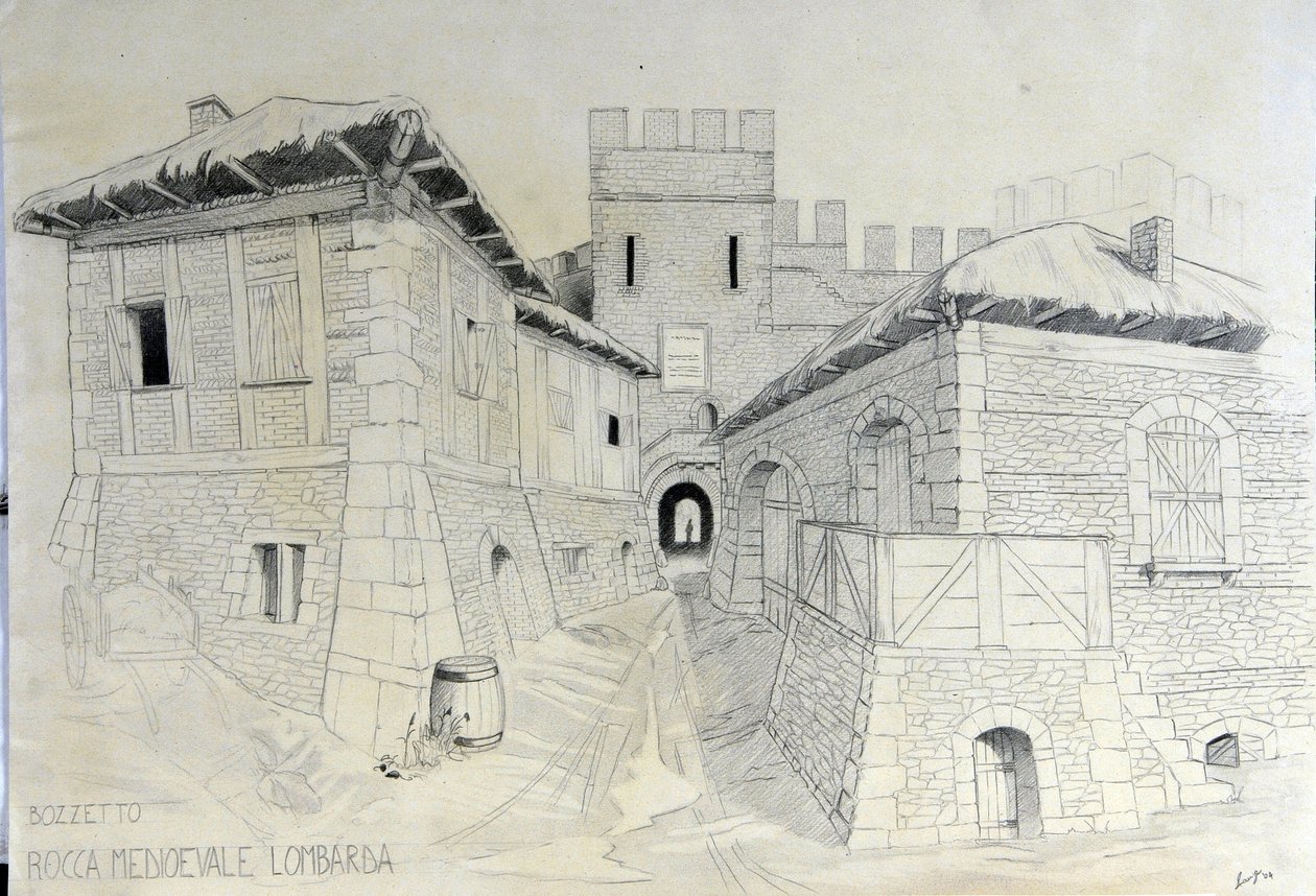 Architettura del Medioevo: vista delle mura di una città medievale lombarda da Alessandro Lonati