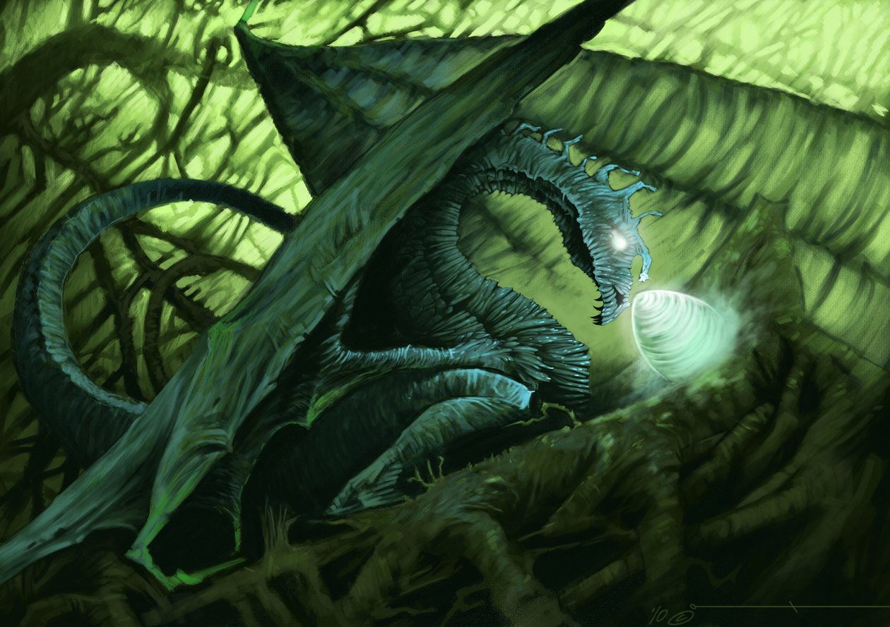 Creatura fantastica: un drago che protegge il suo uovo. Illustrazione di Alessandro Lonati. 2010 da Alessandro Lonati