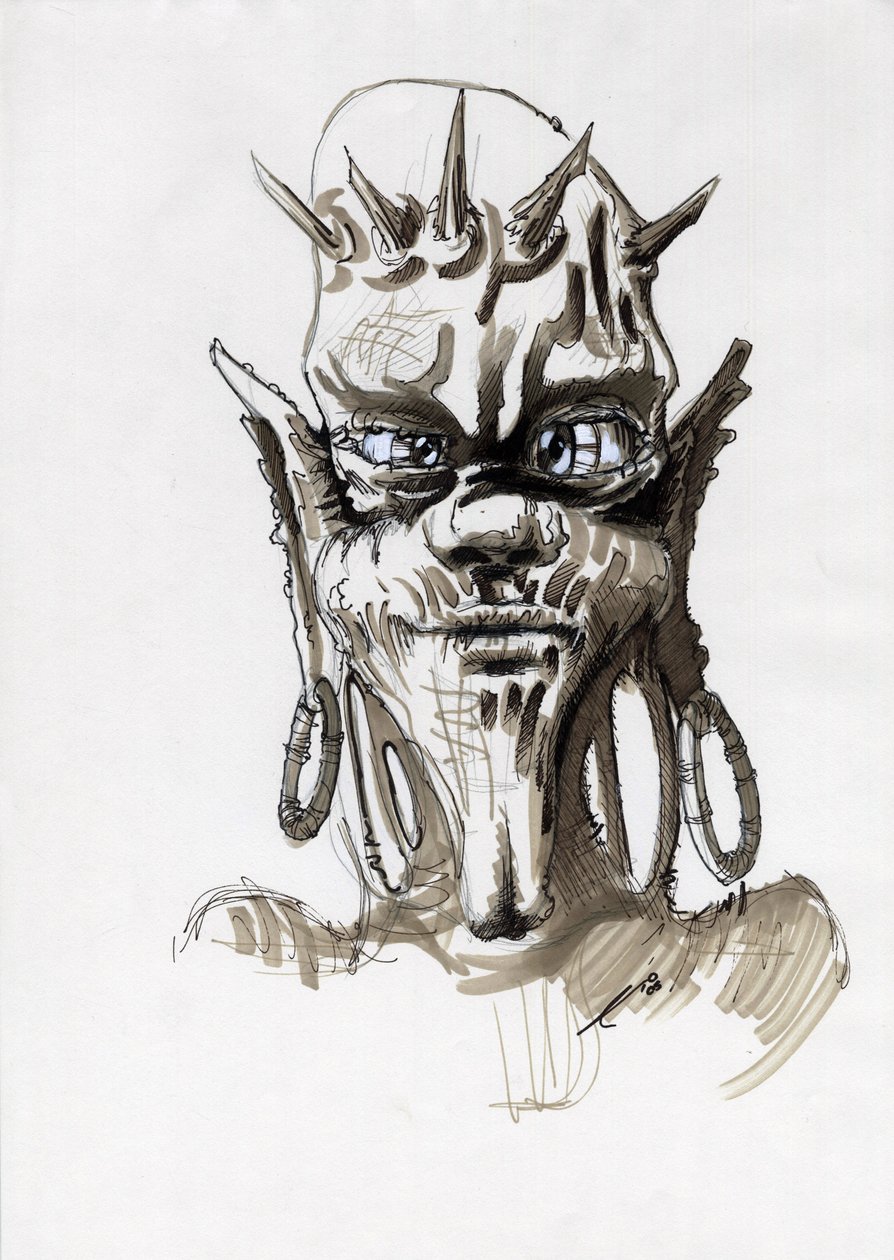 Mostro leggendario per illustrazione fantasy: volto di una creatura tribale o troll da Alessandro Lonati