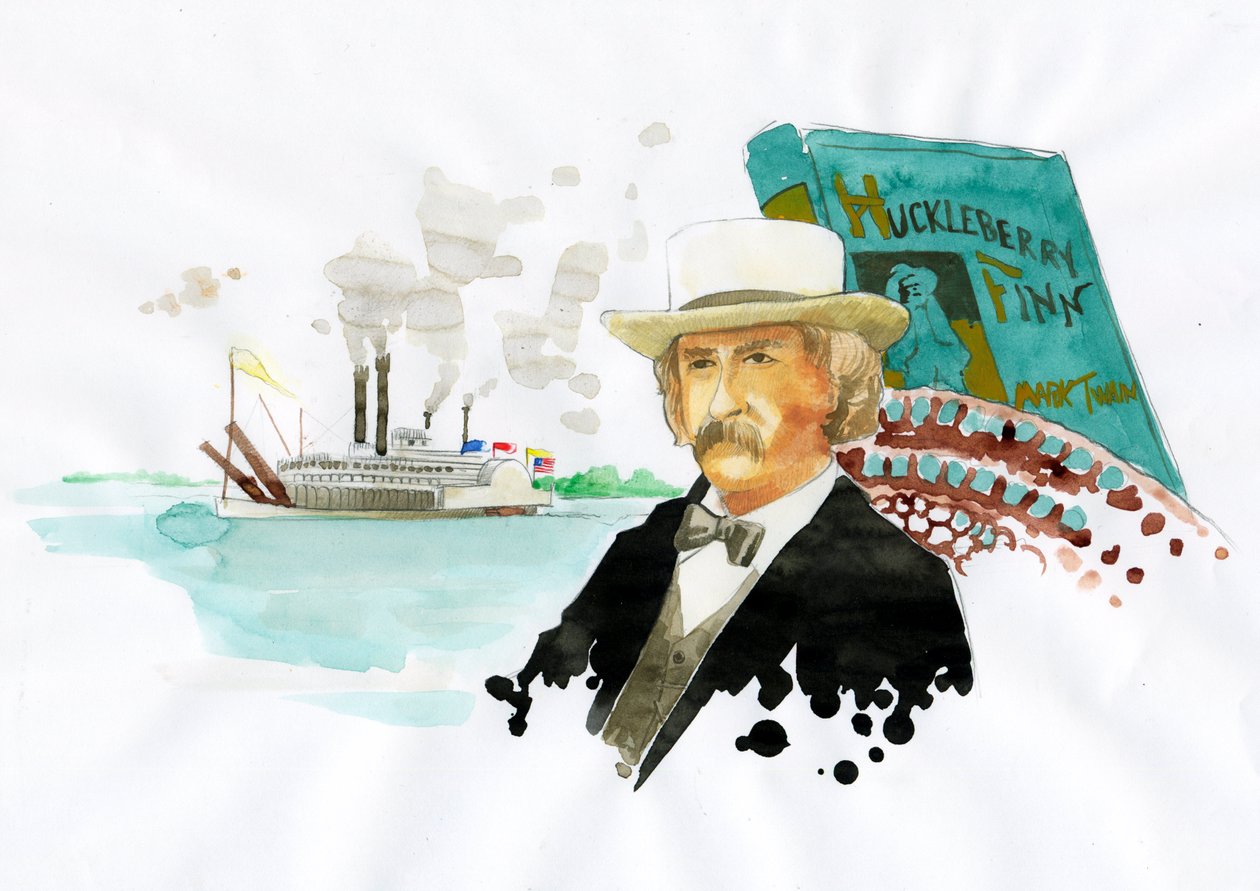 Ritratto dello scrittore americano Mark Twain (1835-1910) Illustrazione di Alessandro Lonati da Alessandro Lonati