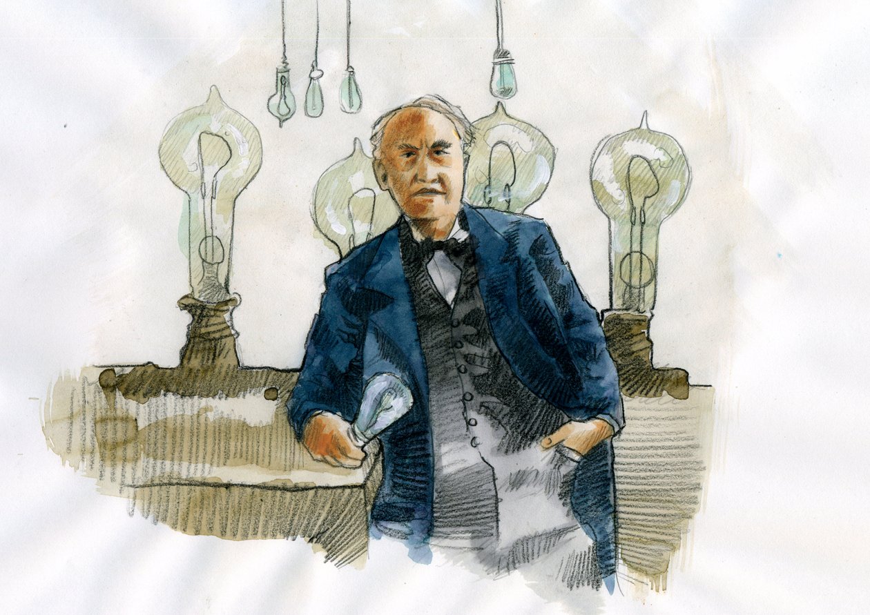 Ritratto di Thomas Edison (1847-1931) inventore e industriale americano da Alessandro Lonati