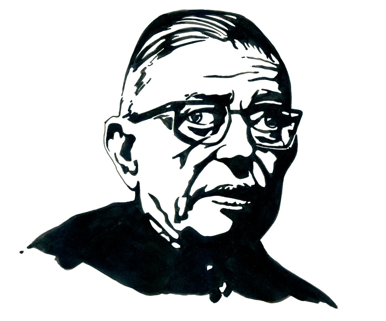 Ritratto dello scrittore, filosofo e drammaturgo francese Jean-Paul Sartre da Alessandro Lonati