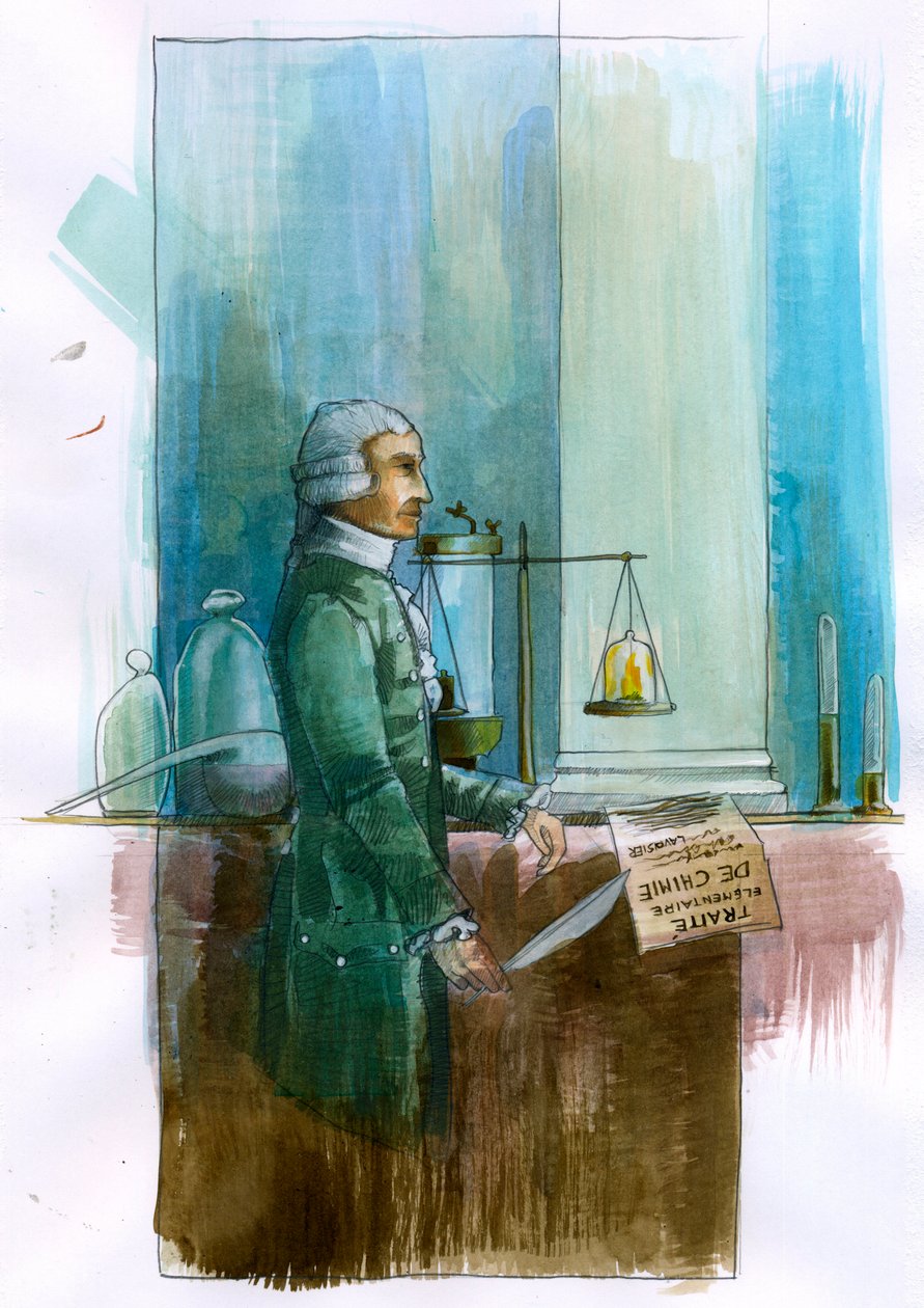 Rappresentazione di Antoine Lavoisier, chimico, filosofo ed economista francese Illustrazione di Alessandro Lonati da Alessandro Lonati