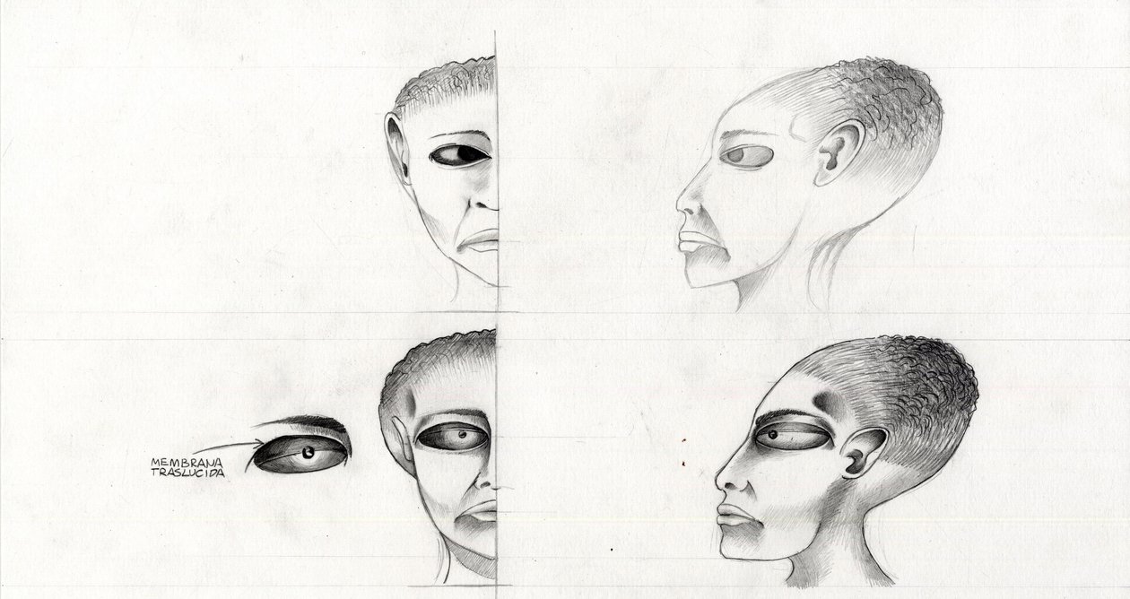 Illustrazione di fantascienza: studio del volto di un alieno dal pianeta Marte alla conquista dello spazio da Alessandro Lonati