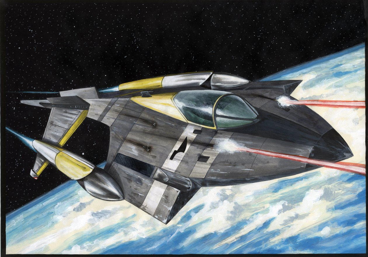 Illustrazione di fantascienza: astronave spaziale con la conquista dello spazio o dell