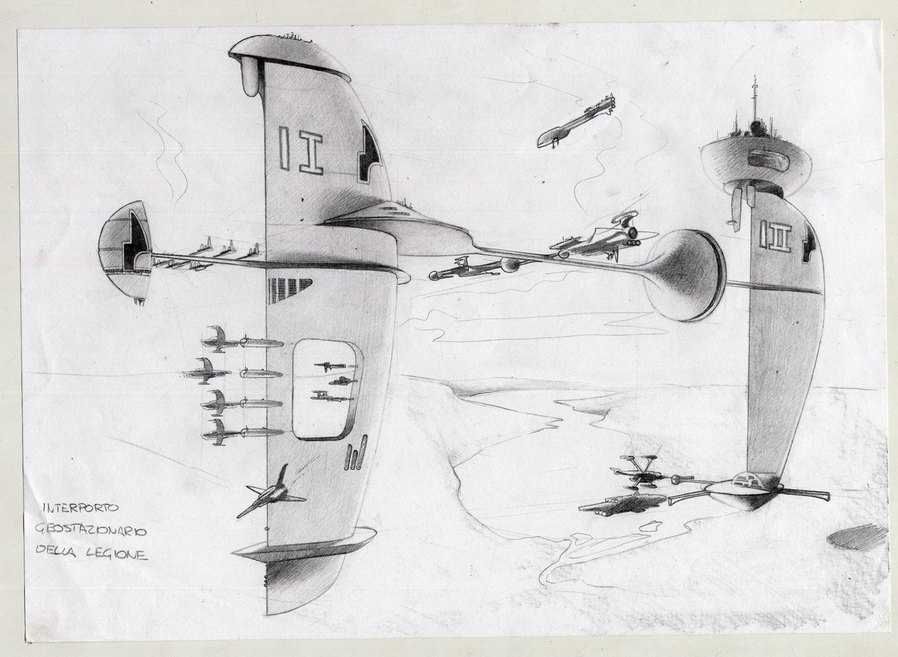 Illustrazione di fantascienza: base spaziale nell