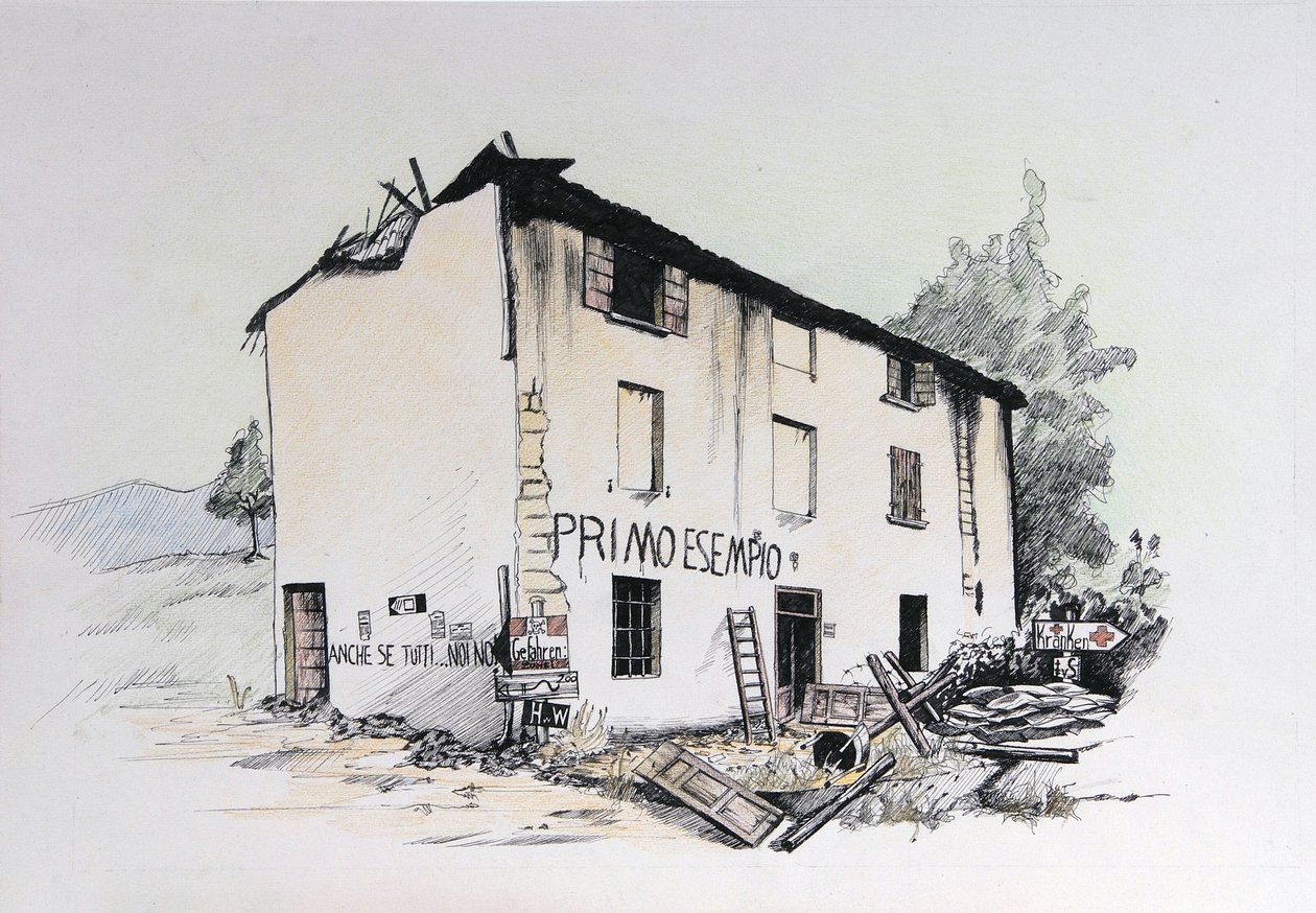 Seconda Guerra Mondiale: vista di una casa in rovina nell