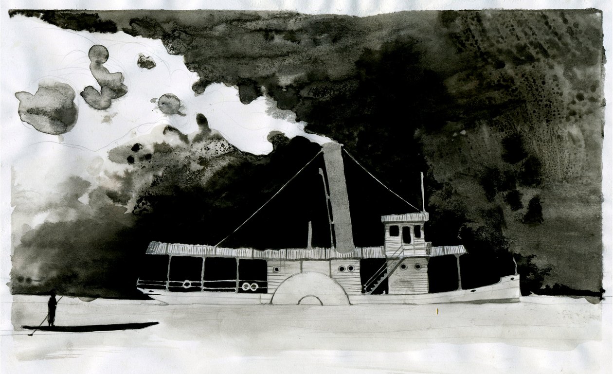 Vapore. Illustrazione del nuovo "Cuore di tenebra" di Joseph Conrad. 2012 da Alessandro Lonati