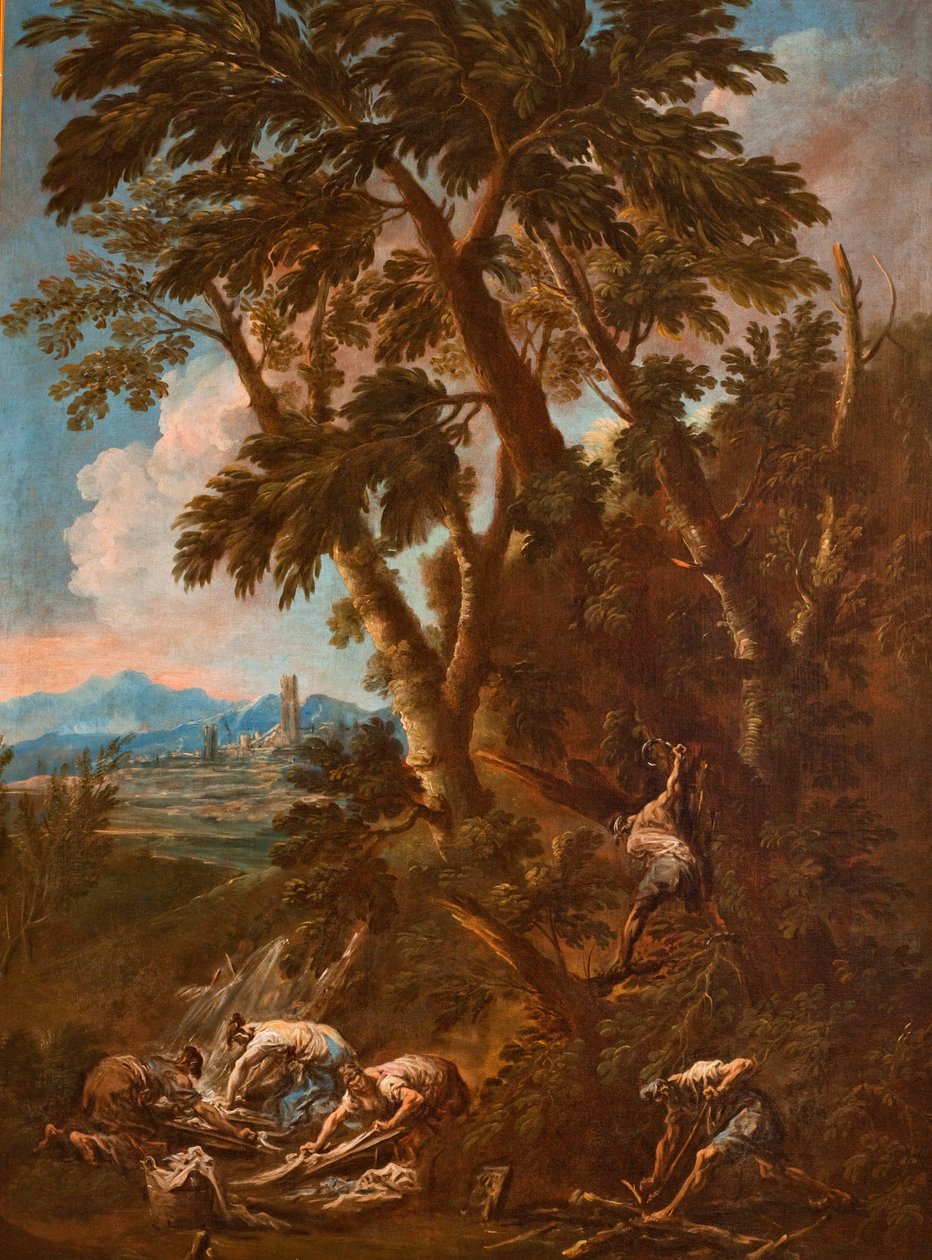 Paesaggio con lavandaie e boscaioli da Alessandro Magnasco