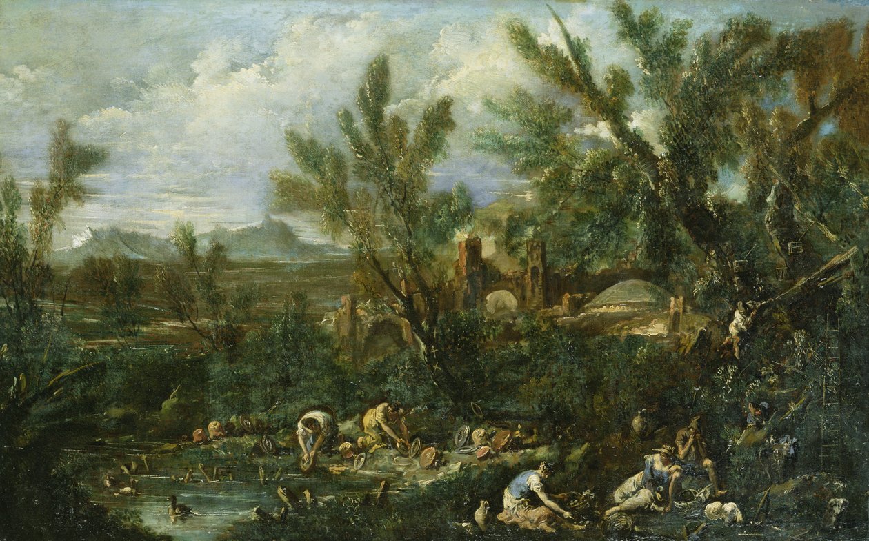 Paesaggio con lavandaie da Alessandro Magnasco