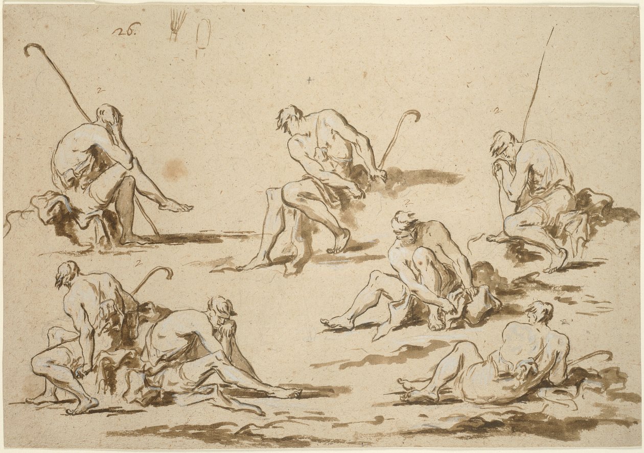 Foglio di studio con figure sedute da Alessandro Magnasco