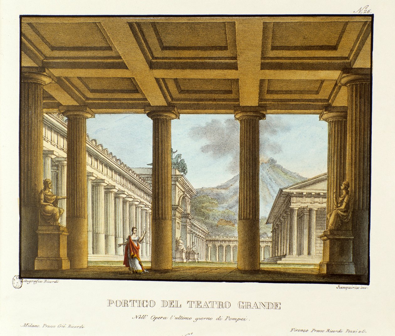 Portico del Gran Teatro di Pompei, sullo sfondo il Vesuvio Scenografia per la rappresentazione dell