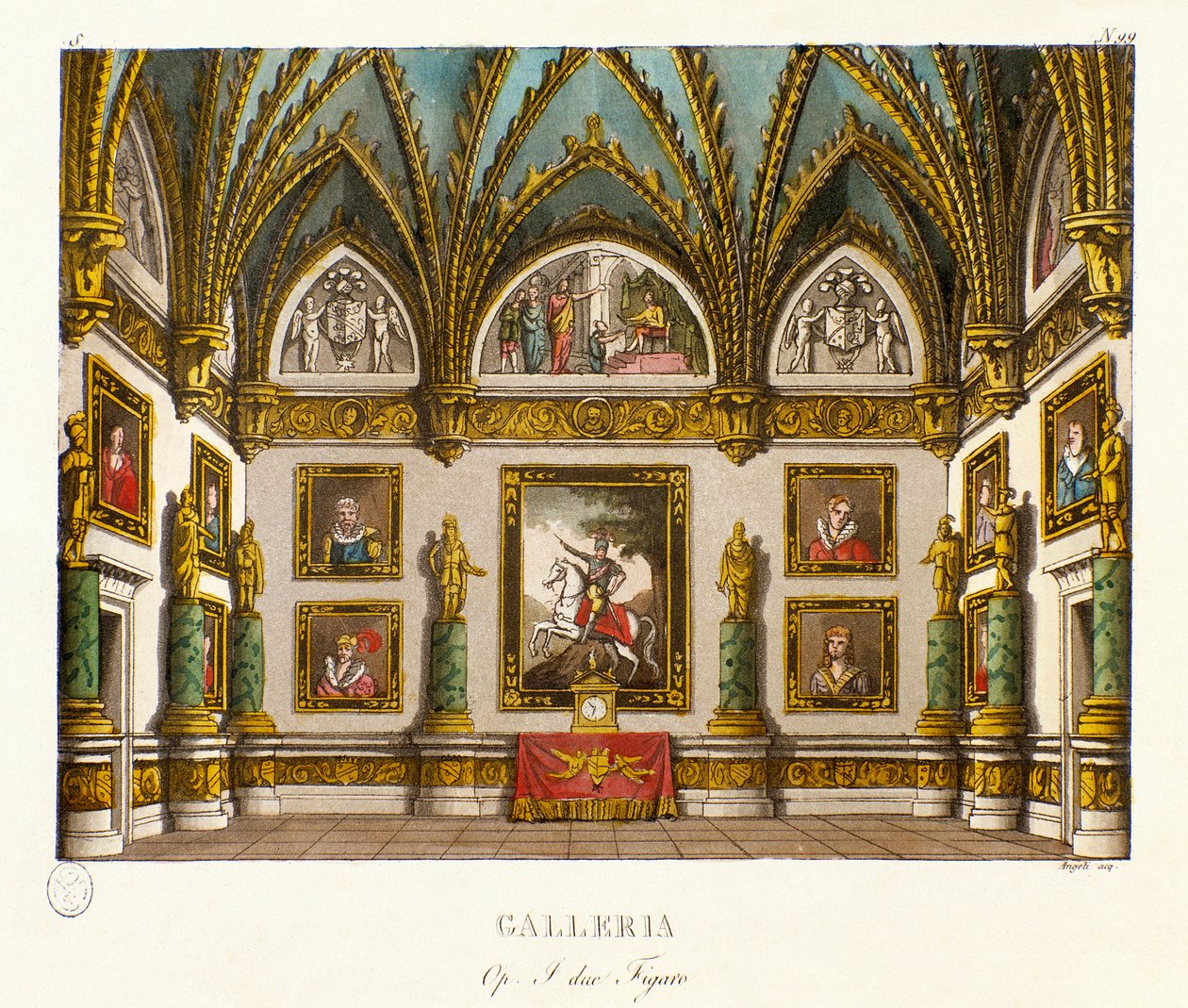 Vista della galleria decorata di dipinti - Scenografia per l
