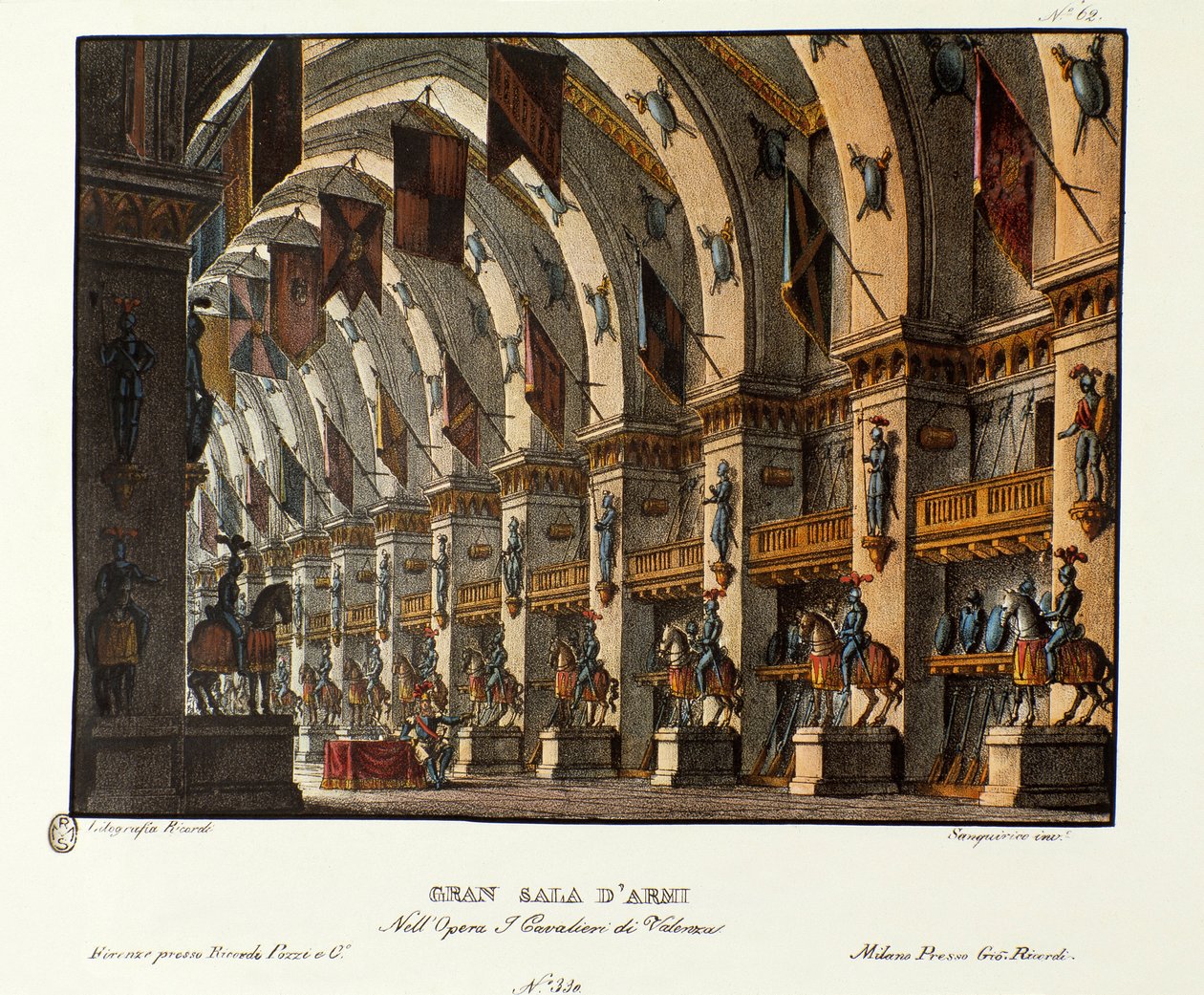 Vista della grande sala delle armi Scenografia per la rappresentazione dell