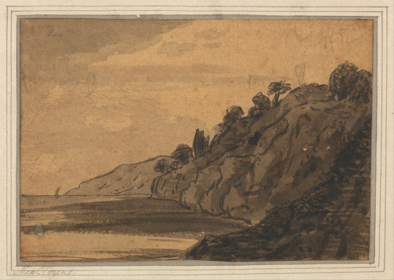 Scena costiera con scogliera boscosa da Alexander Cozens