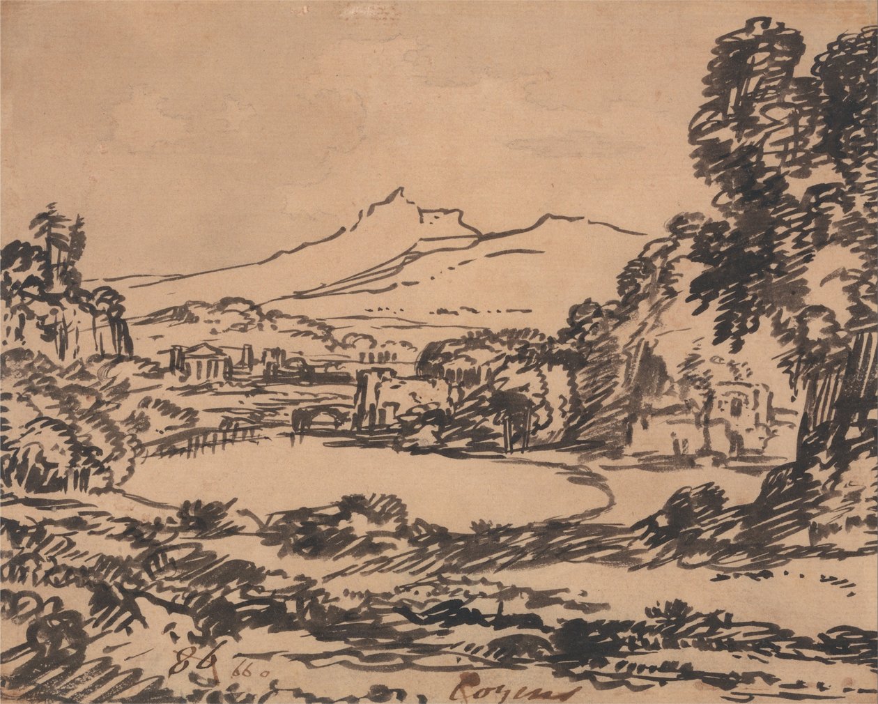 Paesaggio con lago e montagna lontana da Alexander Cozens