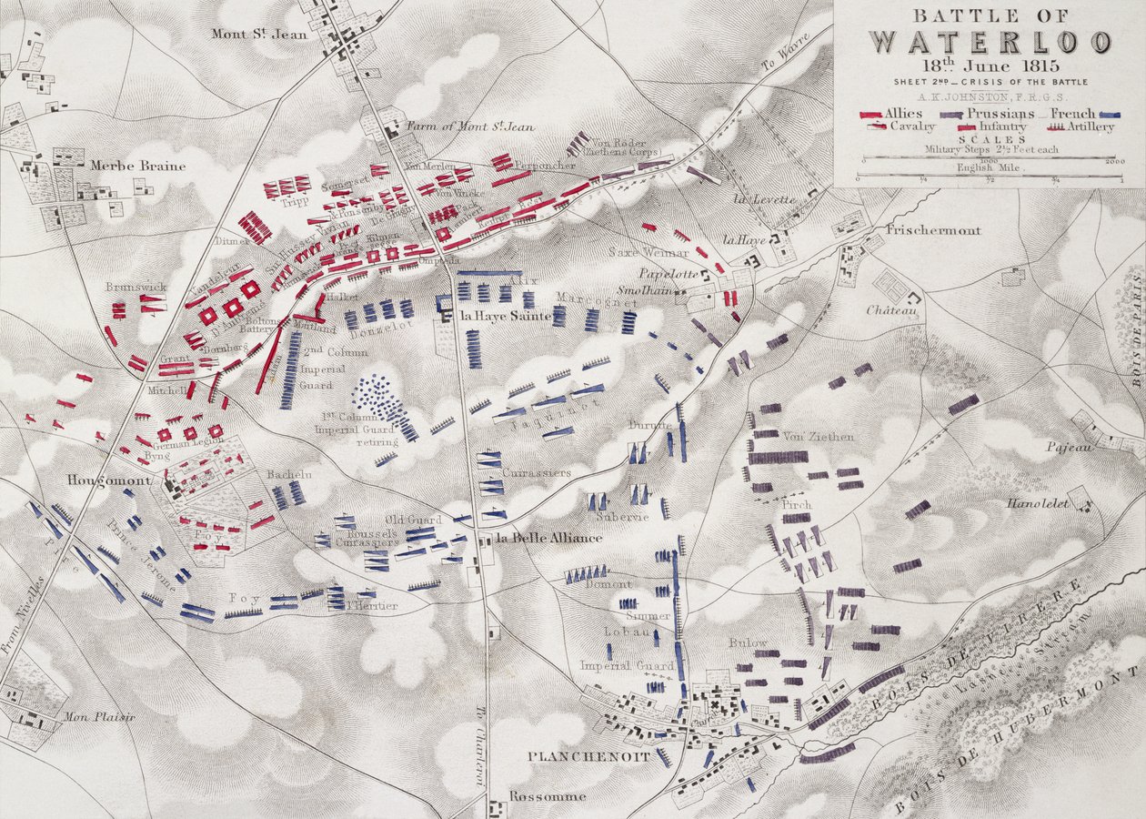 Battaglia di Waterloo, 18 giugno 1815, Foglio 2, Crisi della Battaglia da Alexander Keith Johnston