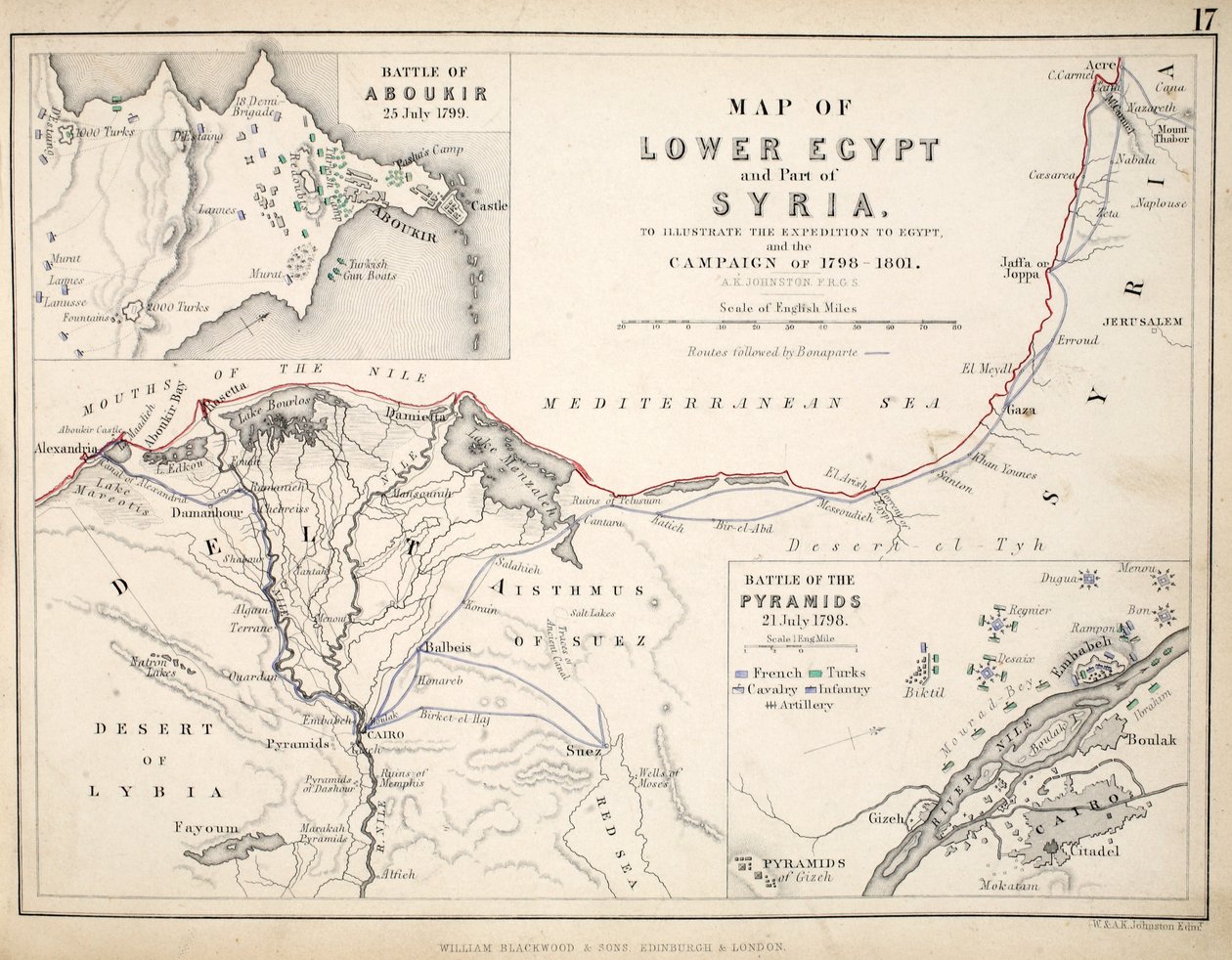 Mappa del Basso Egitto e parte della Siria, pubblicata da William Blackwood and Sons, Edimburgo e Londra, 1848 da Alexander Keith Johnston