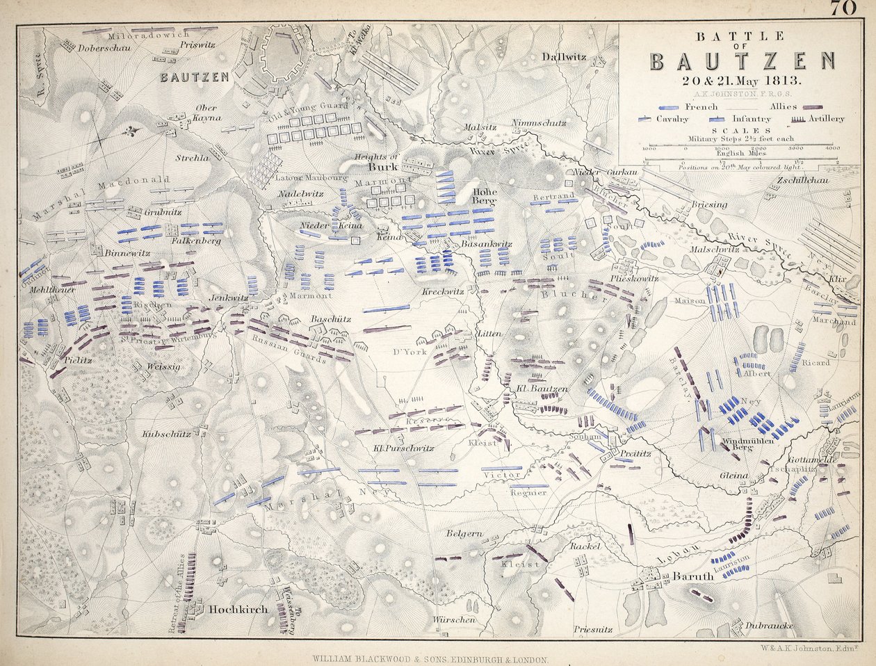 Mappa della battaglia di Bautzen, pubblicata da William Blackwood and Sons, Edimburgo e Londra, 1848 da Alexander Keith Johnston