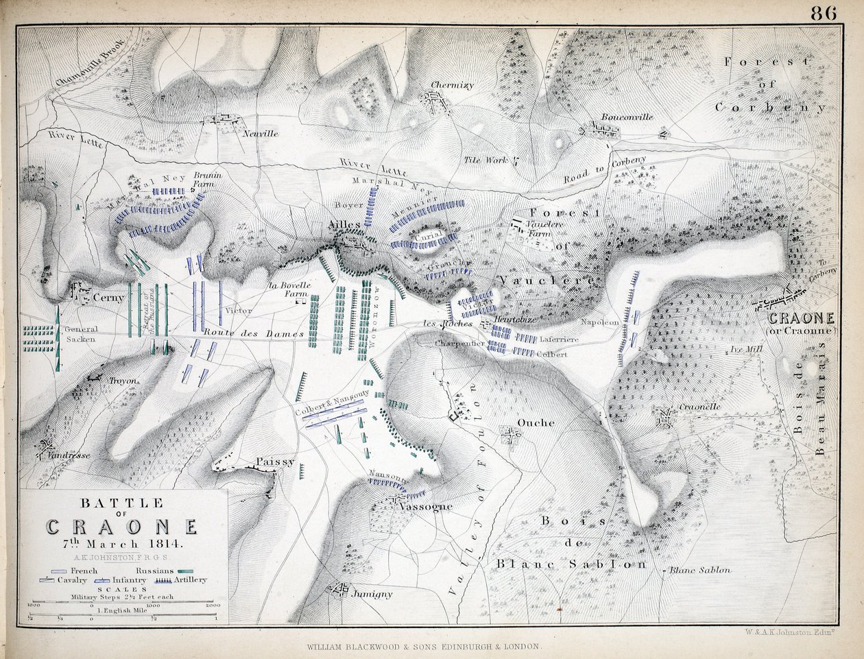 Mappa della Battaglia di Craone, pubblicata da William Blackwood and Sons, Edimburgo e Londra, 1848 da Alexander Keith Johnston