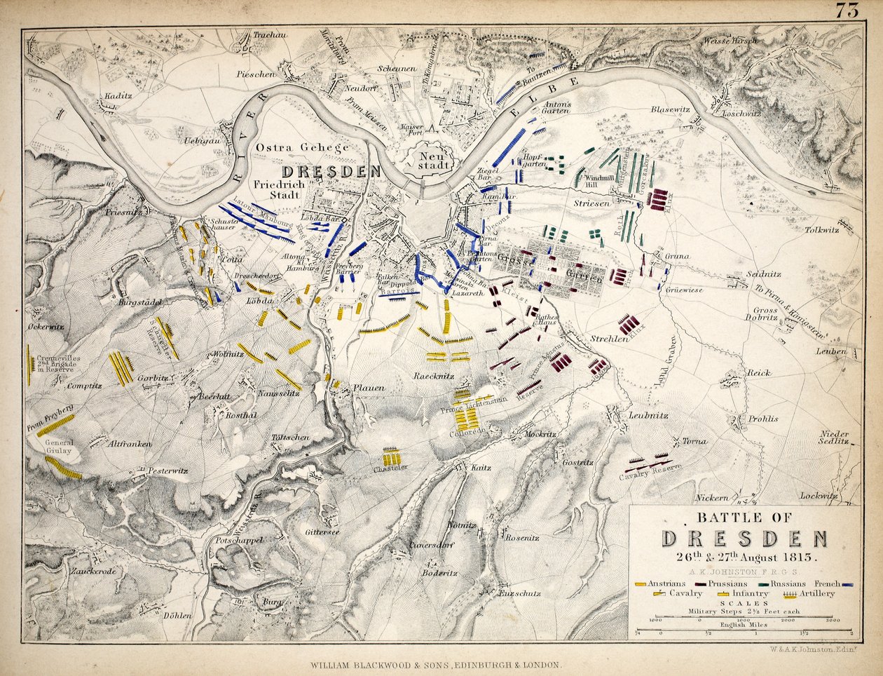 Mappa della battaglia di Dresda, pubblicata da William Blackwood and Sons, Edimburgo e Londra, 1848 da Alexander Keith Johnston