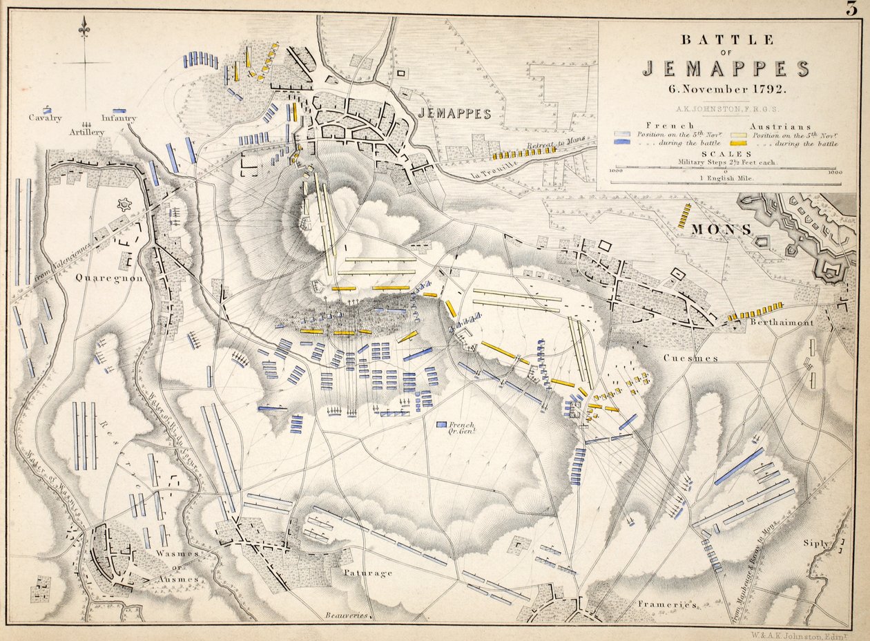 Mappa della battaglia di Jemappes, pubblicata da William Blackwood and Sons, Edimburgo e Londra, 1848 da Alexander Keith Johnston