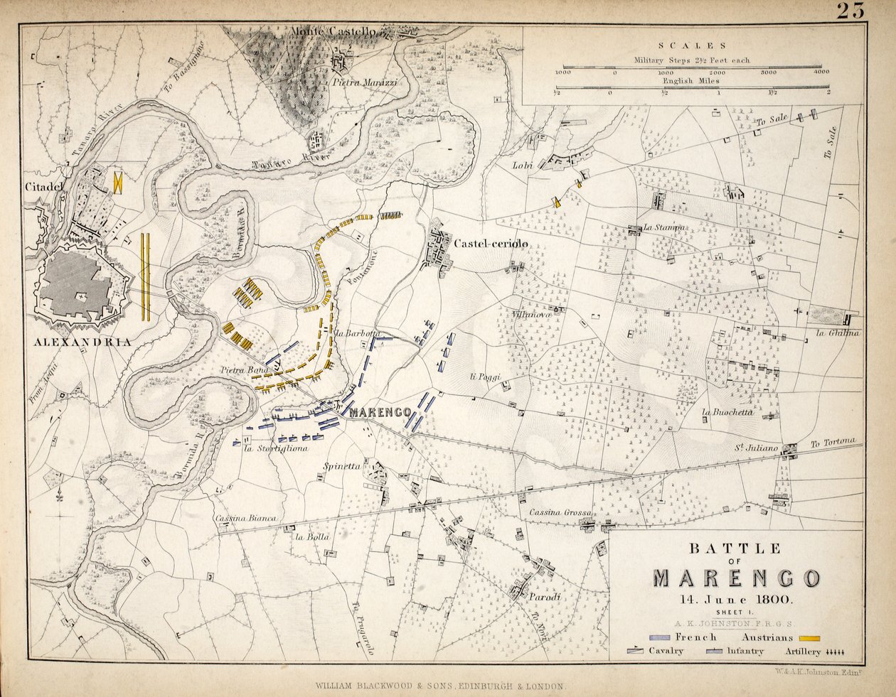 Mappa della battaglia di Marengo, pubblicata da William Blackwood and Sons, Edimburgo e Londra, 1848 da Alexander Keith Johnston