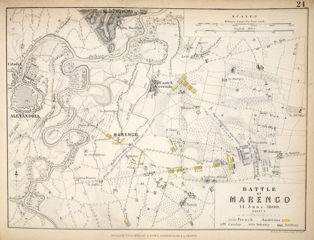 Mappa della Battaglia di Marengo, pubblicata da William Blackwood and Sons, Edimburgo e Londra, 1848 da Alexander Keith Johnston