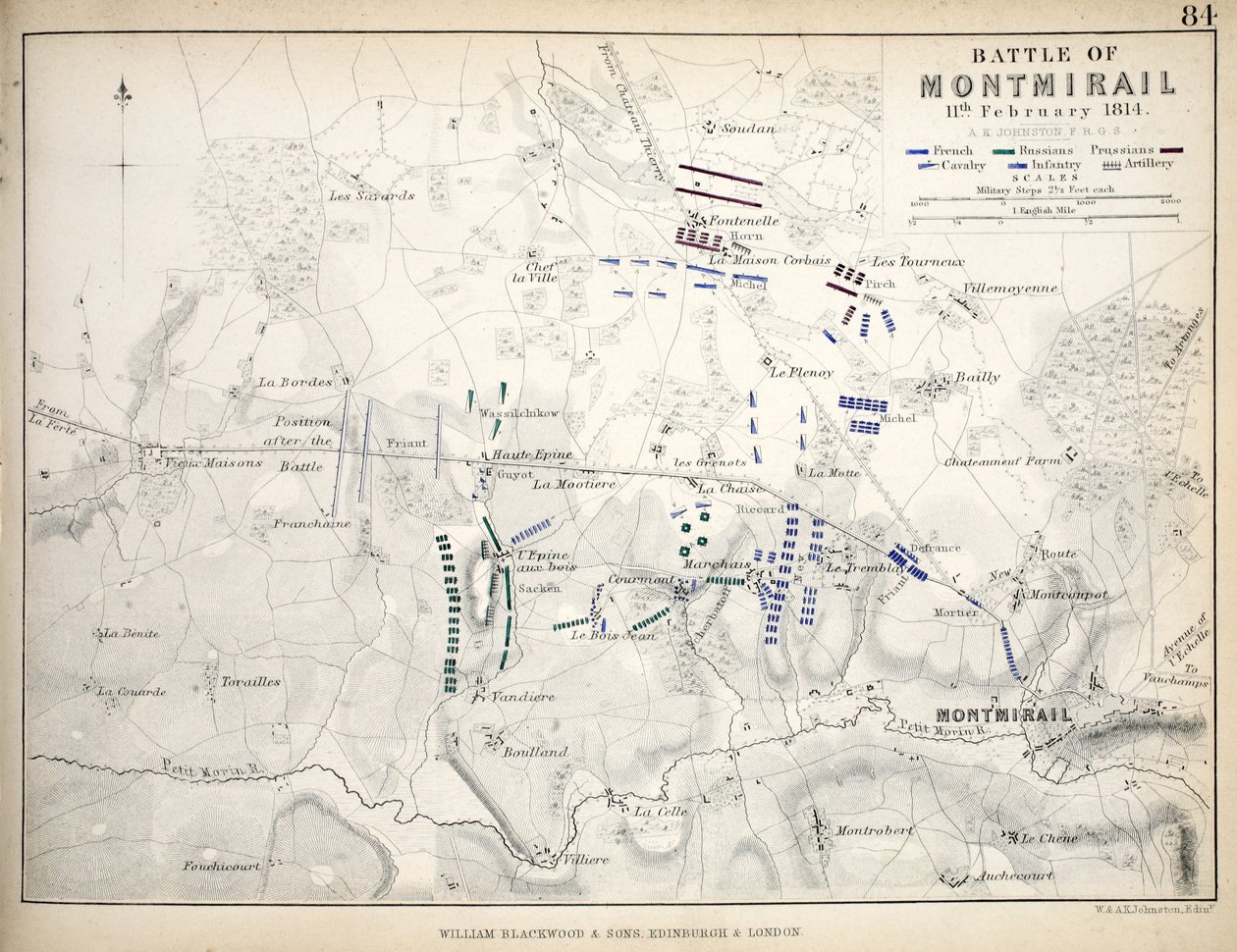 Mappa della Battaglia di Montmirail, pubblicata da William Blackwood and Sons, Edimburgo e Londra, 1848 da Alexander Keith Johnston