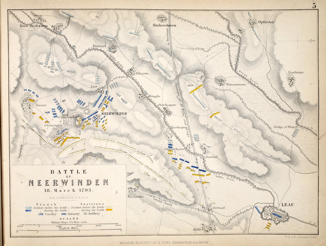 Mappa della battaglia di Neerwinden, pubblicata da William Blackwood and Sons, Edimburgo e Londra, 1848 da Alexander Keith Johnston