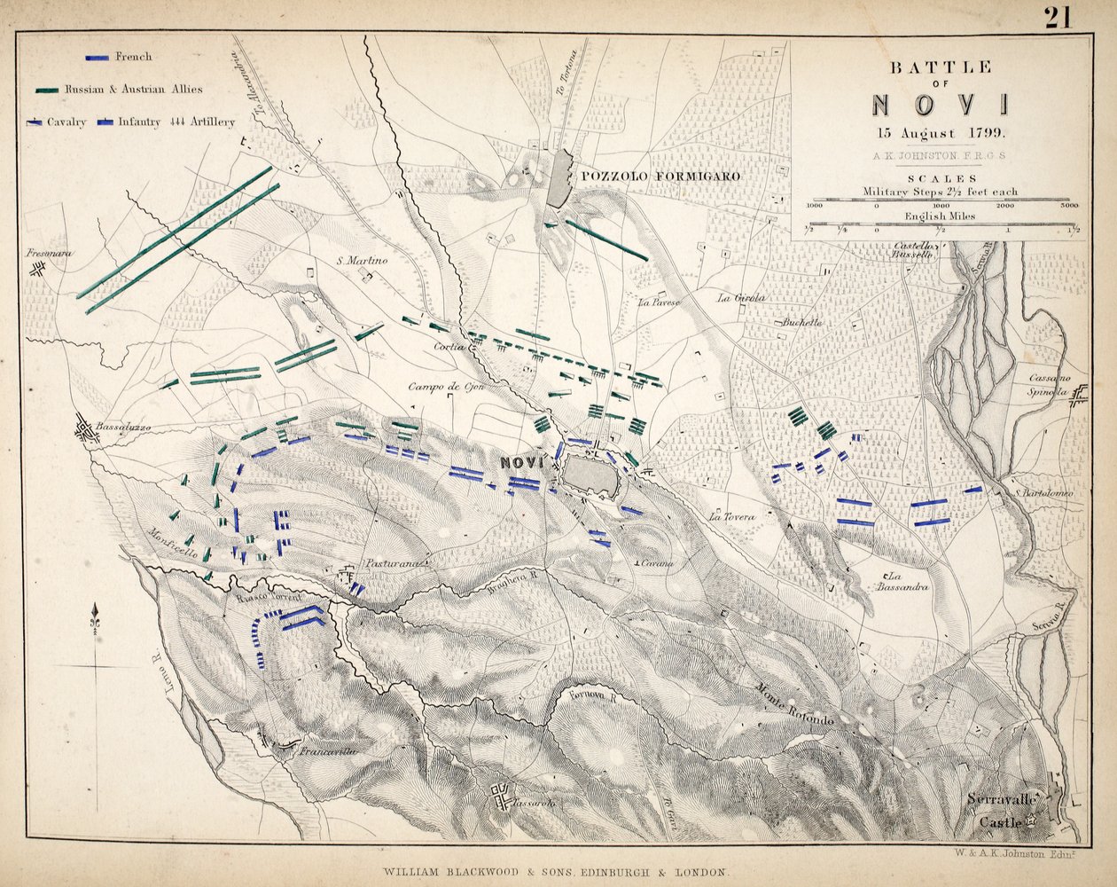 Mappa della battaglia di Novi, pubblicata da William Blackwood and Sons, Edimburgo e Londra, 1848 da Alexander Keith Johnston