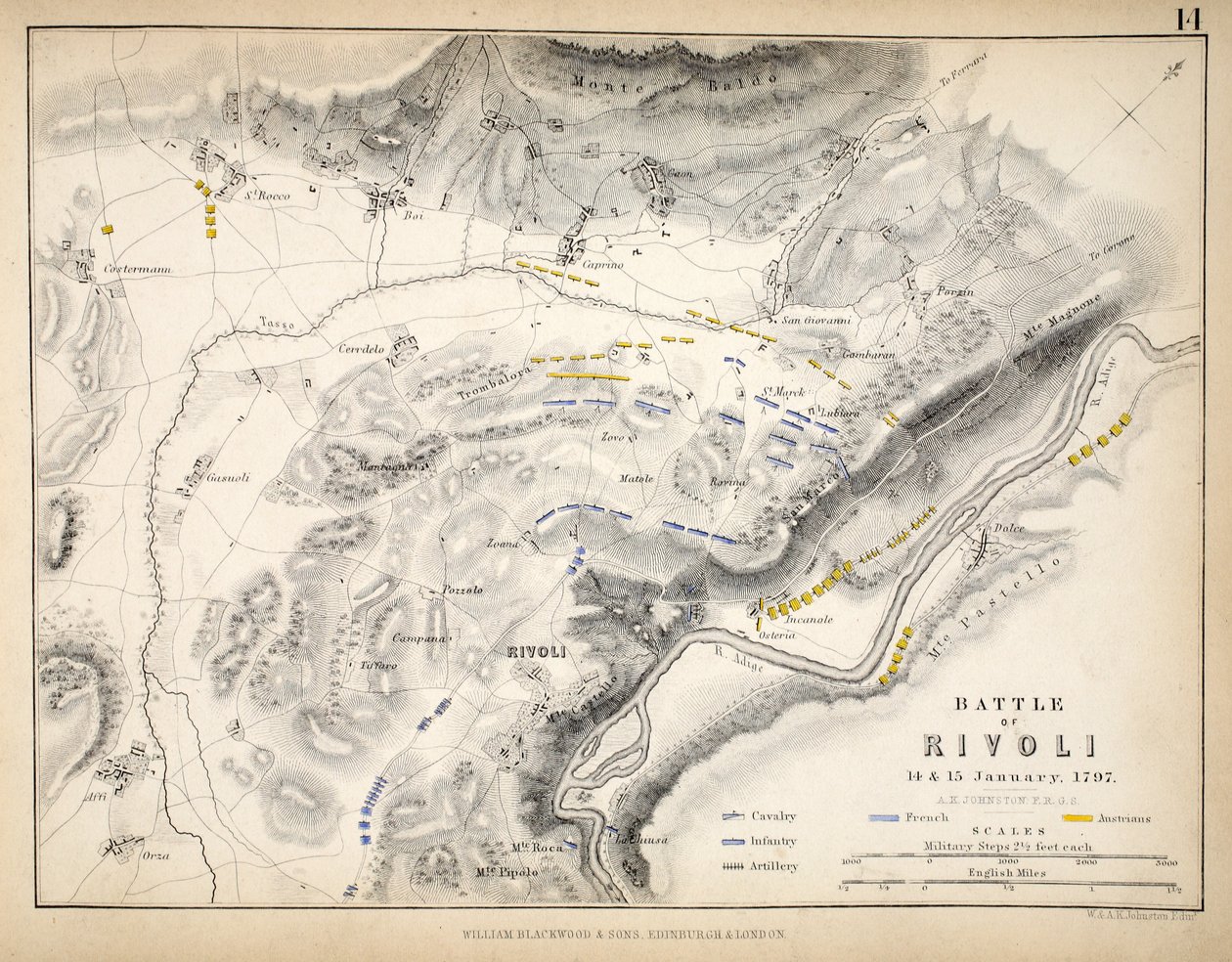 Mappa della Battaglia di Rivoli, pubblicata da William Blackwood and Sons, Edimburgo e Londra, 1848 da Alexander Keith Johnston