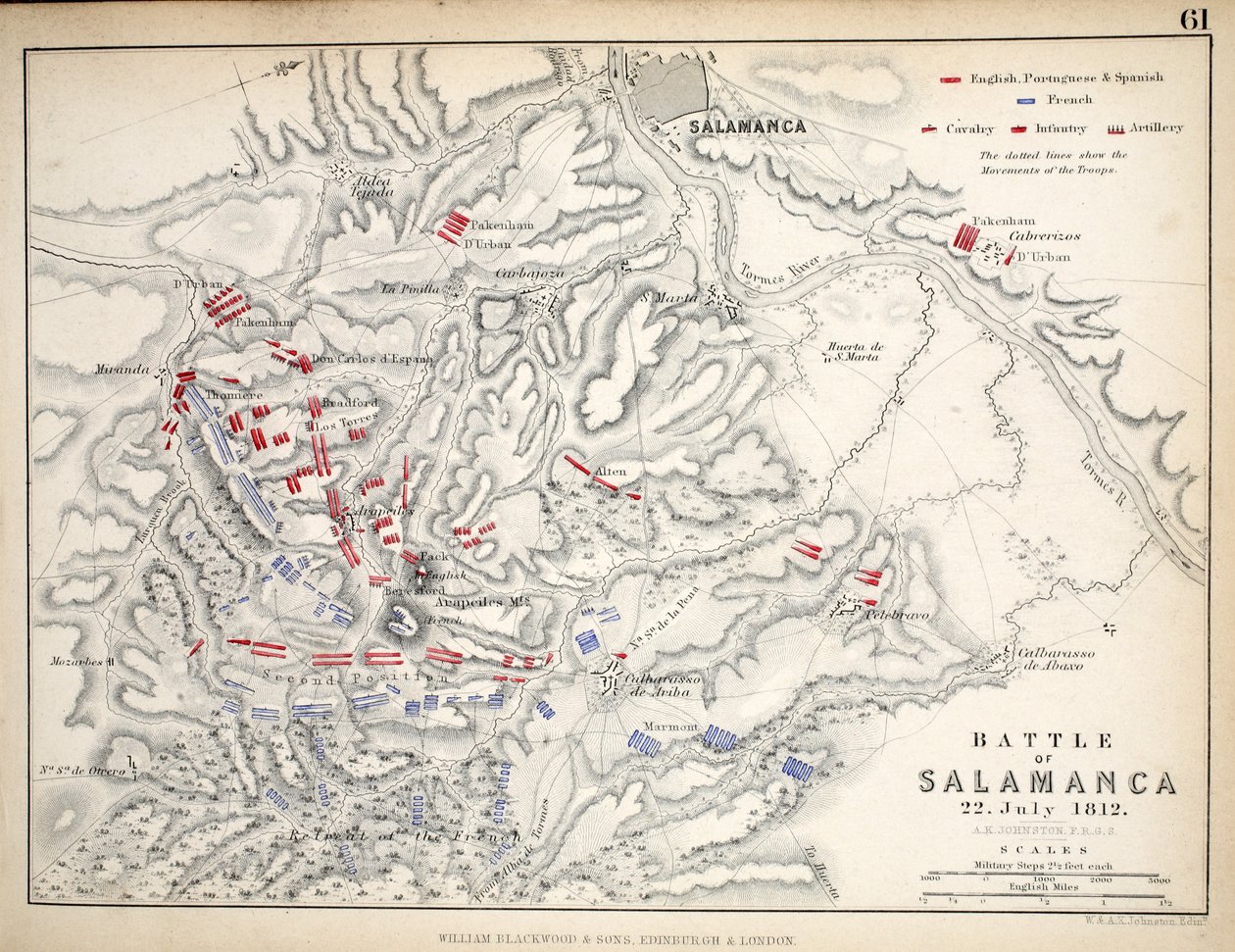 Mappa della Battaglia di Salamanca, pubblicata da William Blackwood and Sons, Edimburgo e Londra, 1848 da Alexander Keith Johnston