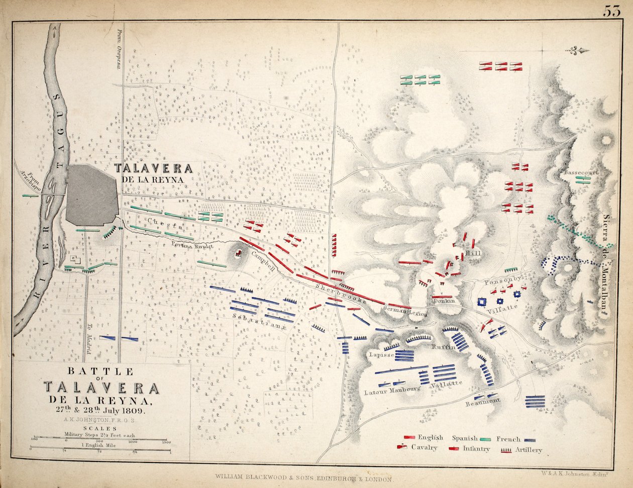 Mappa della battaglia di Talavera, pubblicata da William Blackwood and Sons, Edimburgo e Londra, 1848 da Alexander Keith Johnston