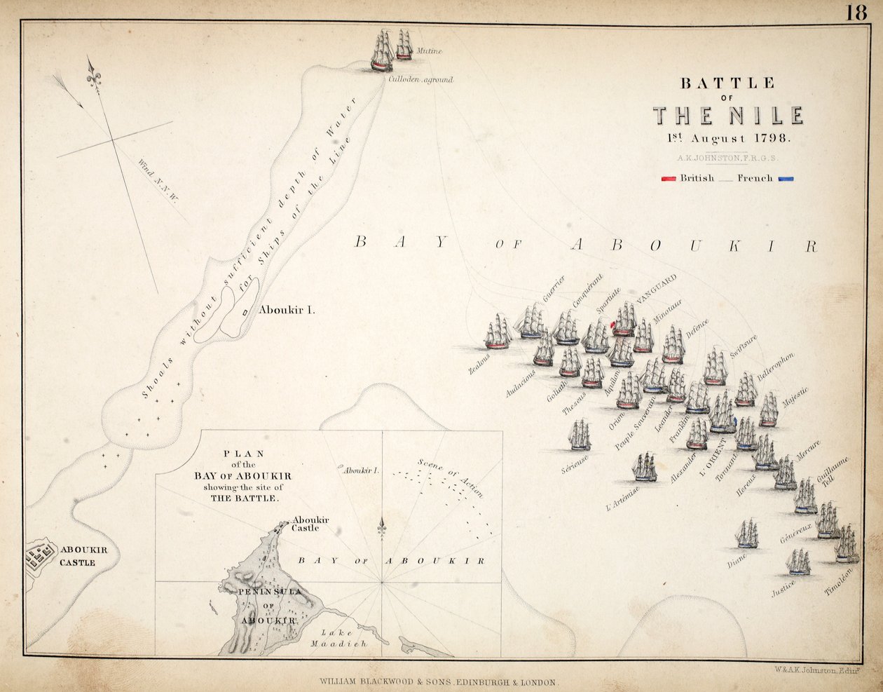 Mappa della Battaglia del Nilo, pubblicata da William Blackwood and Sons, Edimburgo e Londra, 1848 da Alexander Keith Johnston