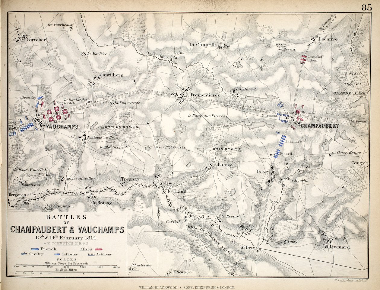 Mappa delle battaglie di Champaubert e Vauchamps, pubblicata da William Blackwood and Sons, Edimburgo e Londra, 1848 da Alexander Keith Johnston