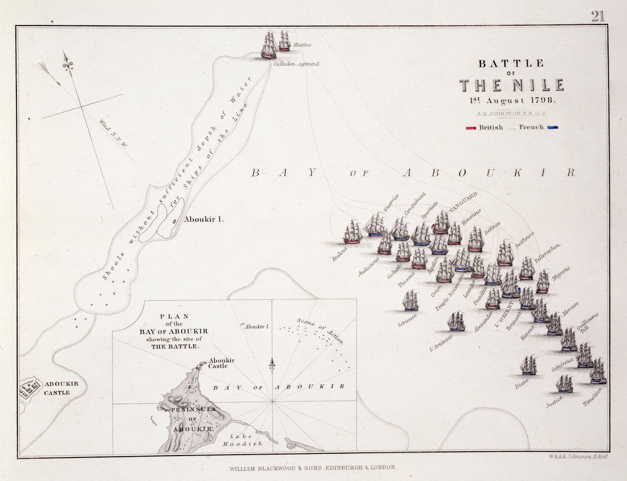 Piano della battaglia del Nilo, 1 agosto 1798 da Alexander Keith Johnston