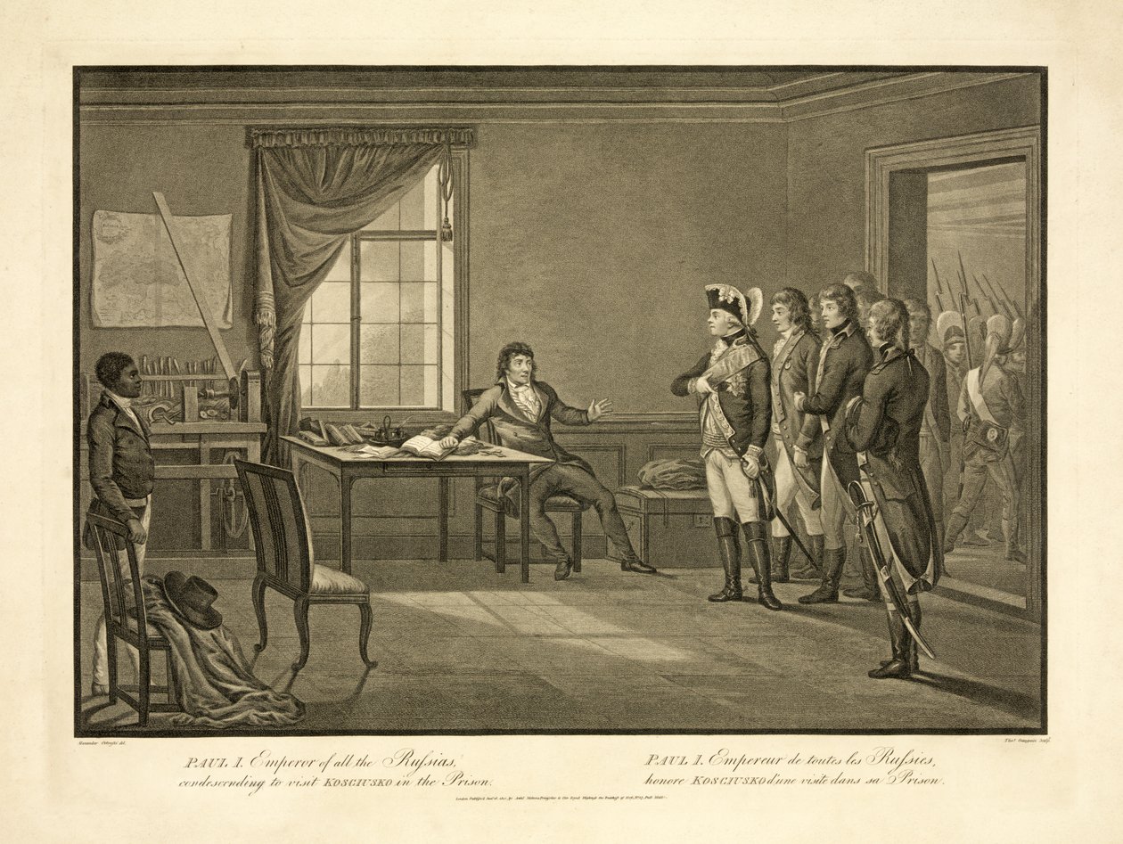 Paolo I, Imperatore di tutte le Russie, condiscendente a visitare Kościuszko in prigione, pub. 1801 da Alexander Ortowski