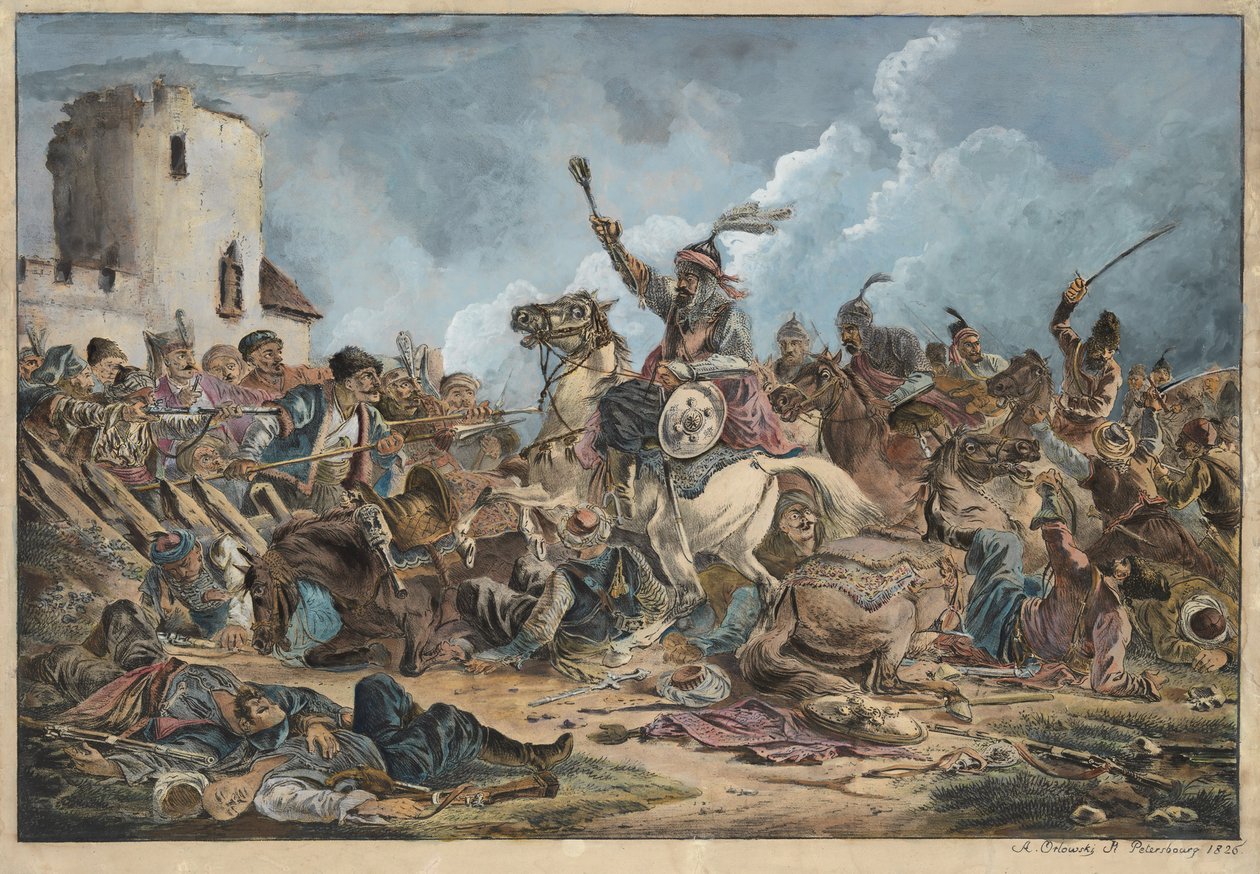 Battaglia tra i georgiani e le tribù di montagna da Alexander Orlowski