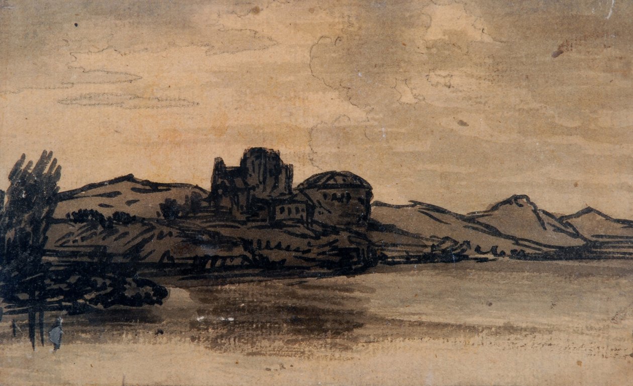 Paesaggio italiano con edificio a cupola da Alexander Cozens