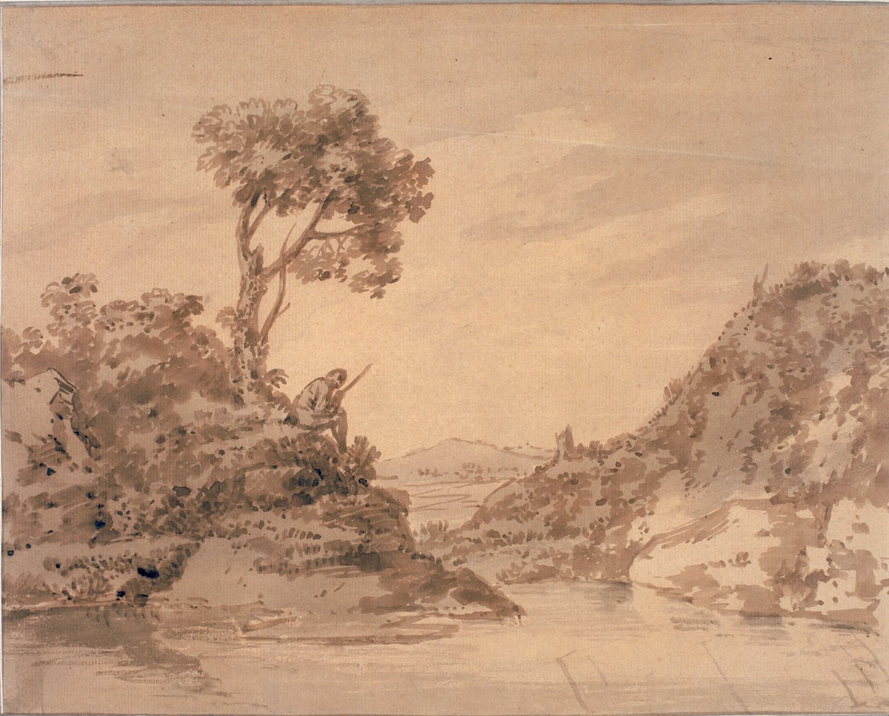 Paesaggio con figura sulla riva di una piscina da Alexander Cozens