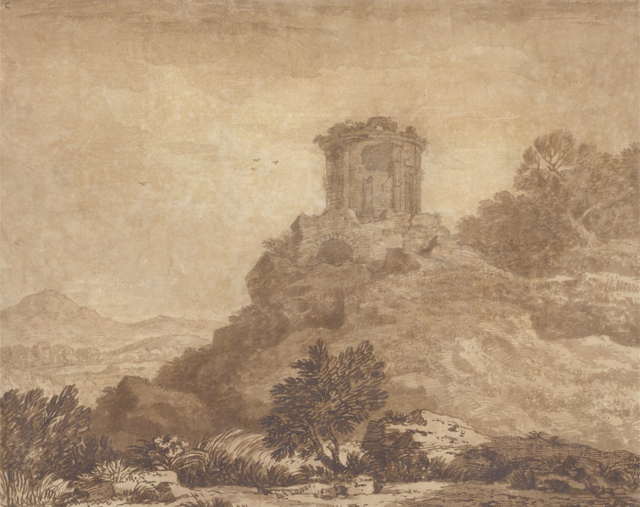 Paesaggio con un tempio in rovina, c.1756 da Alexander Cozens