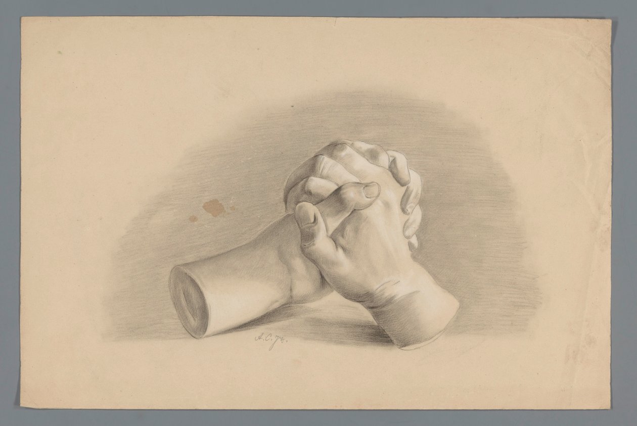 Modello in gesso di due mani giunte da Alexander Cranendoncq