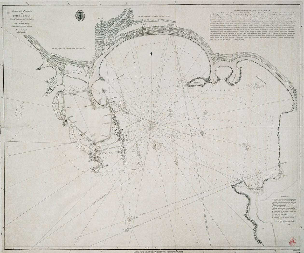 Carta del porto di Point de Galle. Rilevata a gennaio e marzo 1800, dal capitano David Inverarity. A cui questa tavola è dedicata, dal suo più obbligato A.Dalrymple. da Alexander Dalrymple