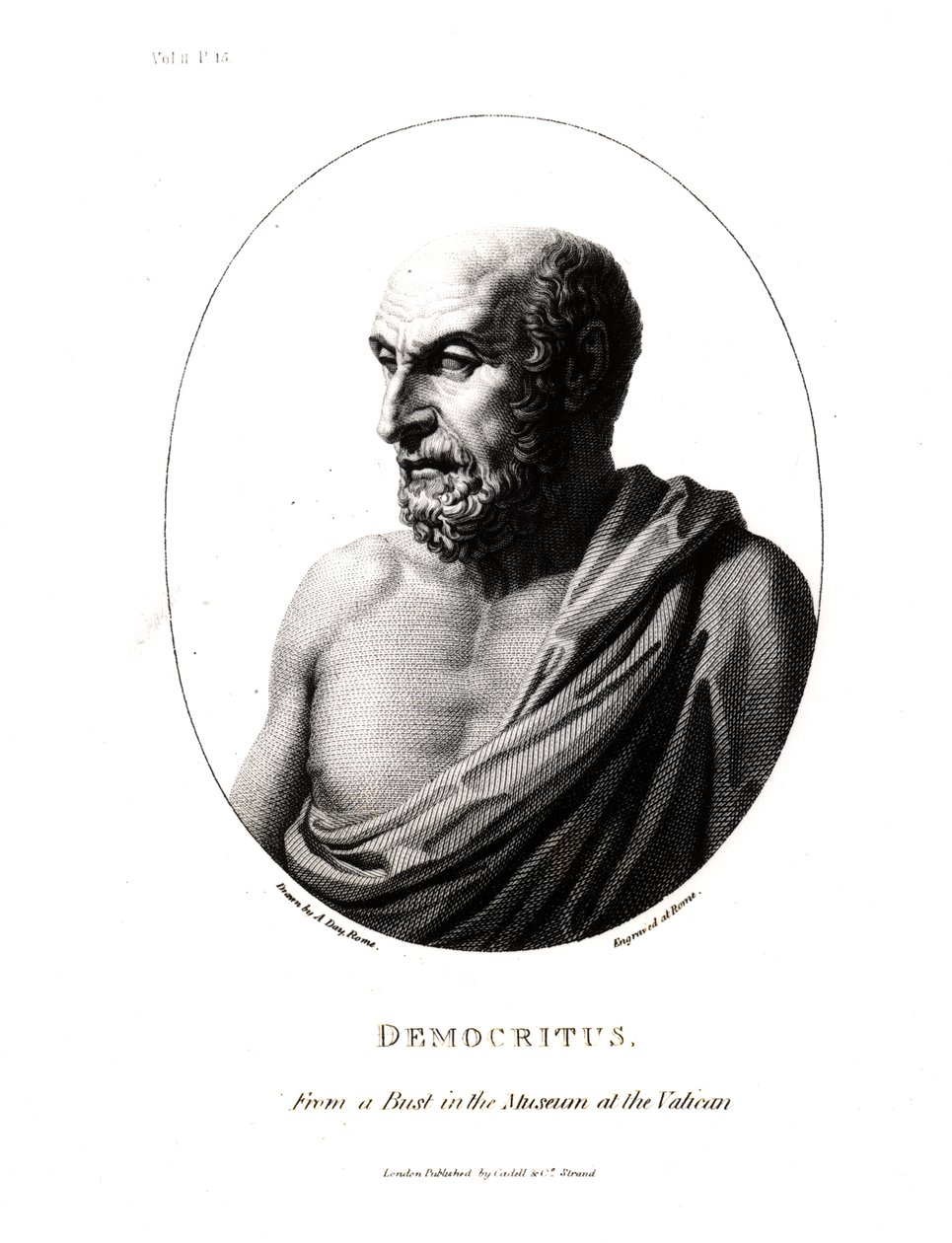 Democrito (c.460-c.370 a.C.), inciso da un busto nel Museo Vaticano da Alexander Day