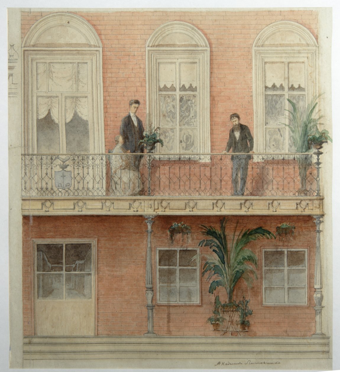 Progetto del balcone per la casa della famiglia Schwarz nella tenuta Bely Kolodets, 1875 da Alexander Dmitrievich Litovchenko