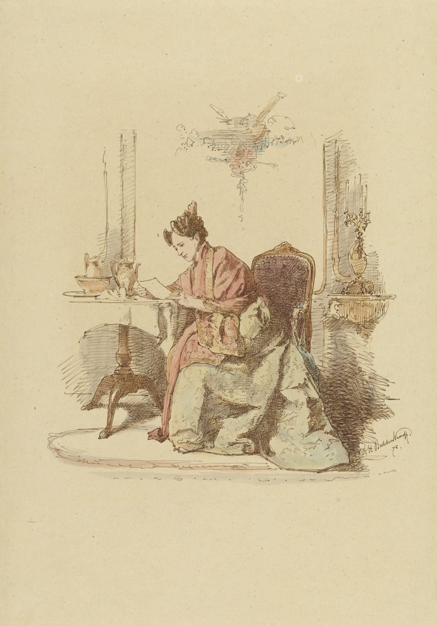 Donna che legge una lettera a un tavolo da Alexander Hugo Bakker Korff