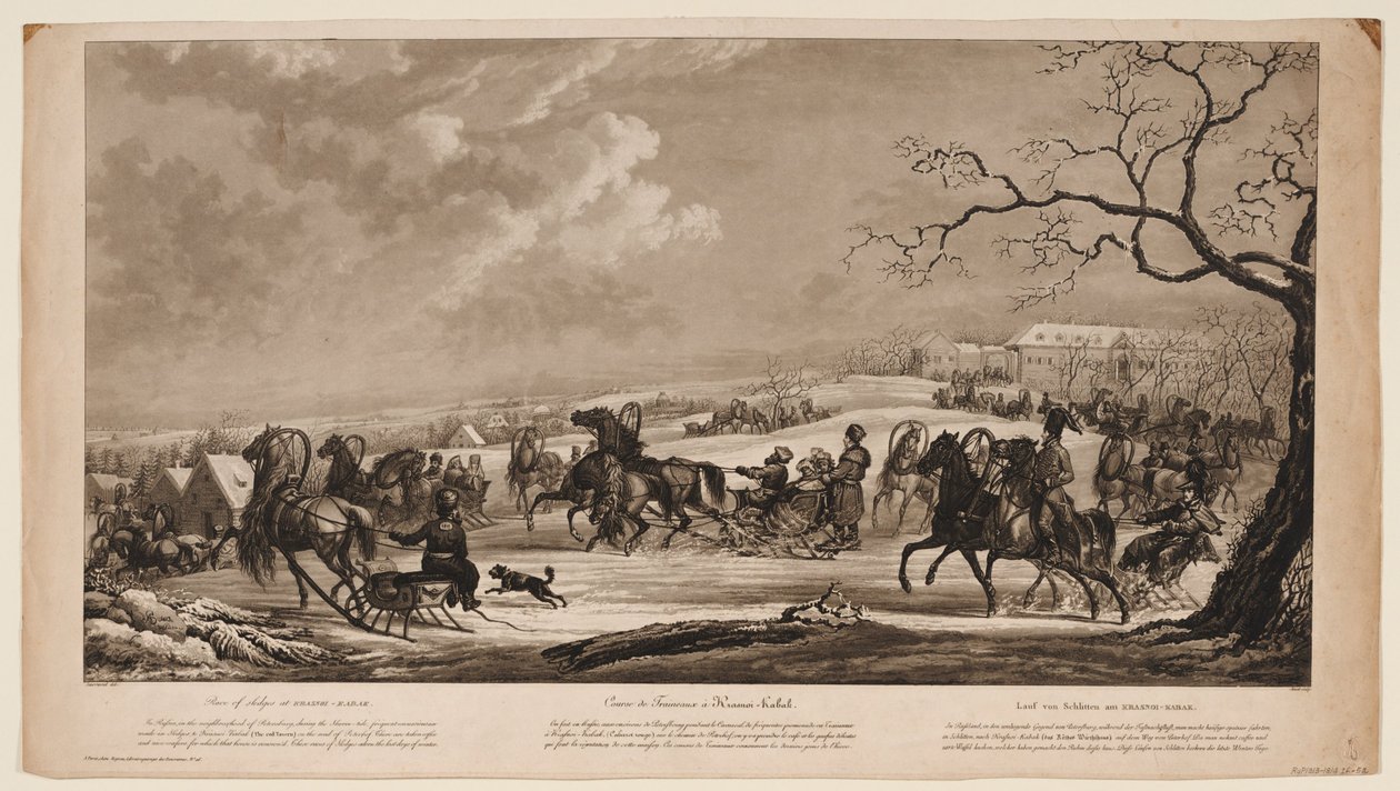 Corsa di slitte a Krasny Kabachok Piccola Taverna Rossa, 1814 da Alexander Ivanovich Sauerweid